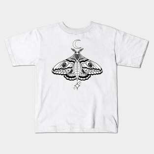 Witchy Cute Celestial Moth - Black Kids T-Shirt